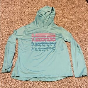 Champion Women's Teal Hoodie with Multicolor Logo
